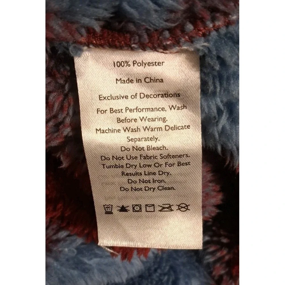 Eddie Bauer Womens XXL Quarter Zip Pullover Fuzzy Blue Burgundy Check Plaid - Picture 5 of 5